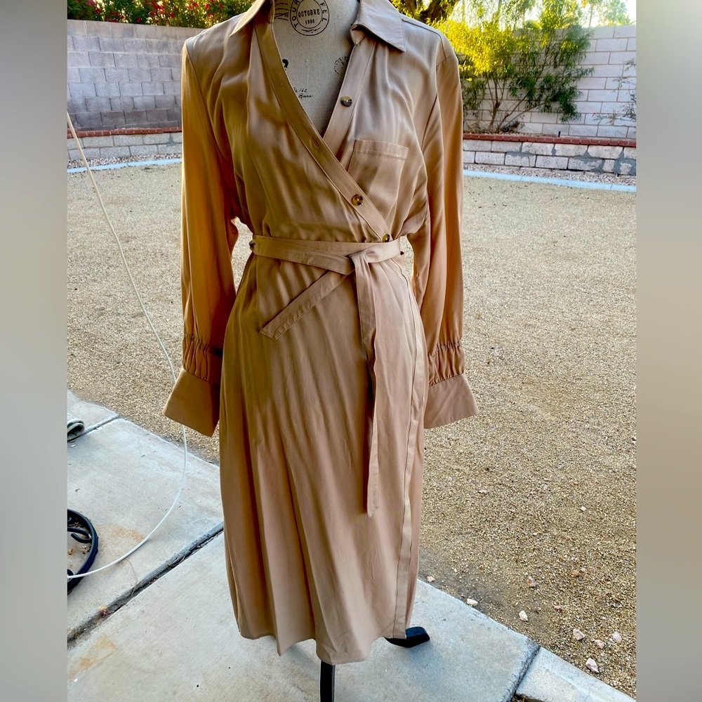 Khaki Long Sleeve Wrap Dress Size XL